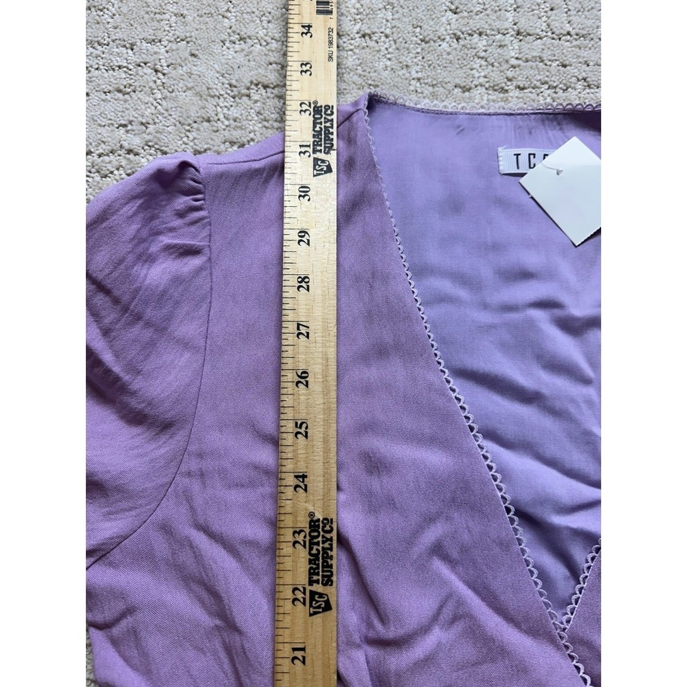 TCEC Mini Dress Women Medium Purple V-Neck Long Sleeve Ruffle Hem Casual NWT - Picture 5 of 7